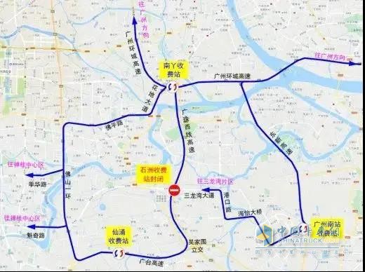 禪桂中心區(qū)、三龍灣片區(qū)往返廣州市區(qū)的車輛繞行路徑